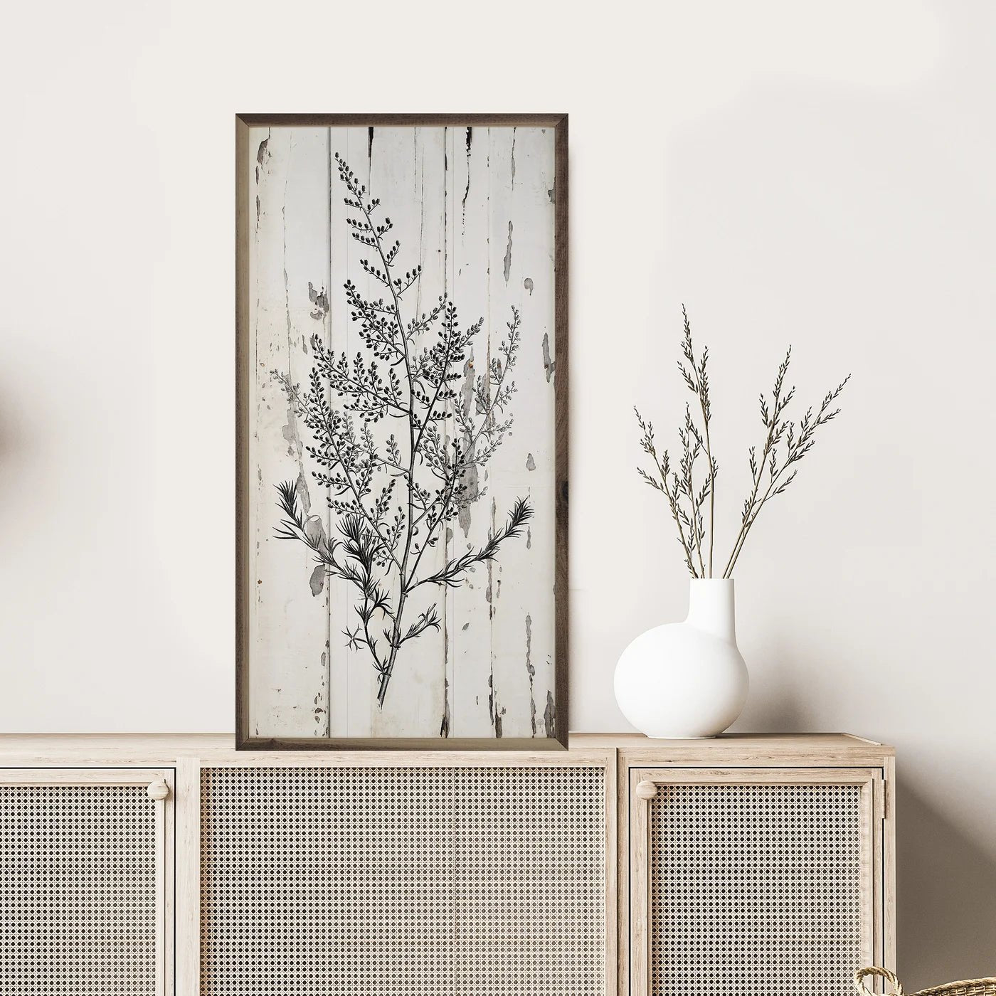 Branches Chippy Whitewash Wood Framed Print - Rustic Farmhouse Wall Art Decor for Living Room, Bedroom & Office