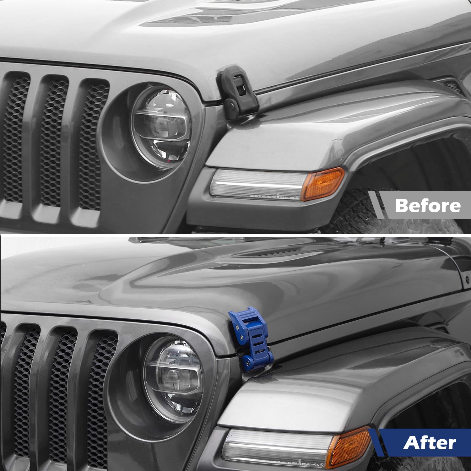 RT-TCZ Hood Latches Catch Kit for Jeep Wrangler JK JL & Gladiator JT (2018-2024) - Blue Off-Road Accessories - 2pc 3-Stripes Design - Durable Exterior Upgrade for Trail & Daily Driving