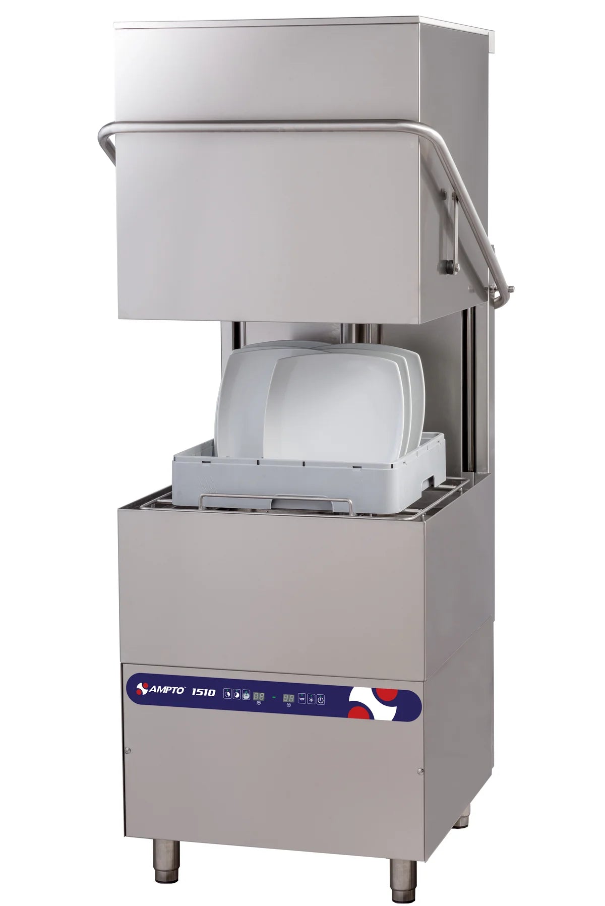 AMPTO Commercial Dishwasher - 34 5/8 Inch Wide Hood Type with 8.6kW Booster Heater | High-Temperature Sanitizing | Washes Up to 30 Racks Per Hour | Ideal for Restaurants, Catering Services & High-Volume Kitchens