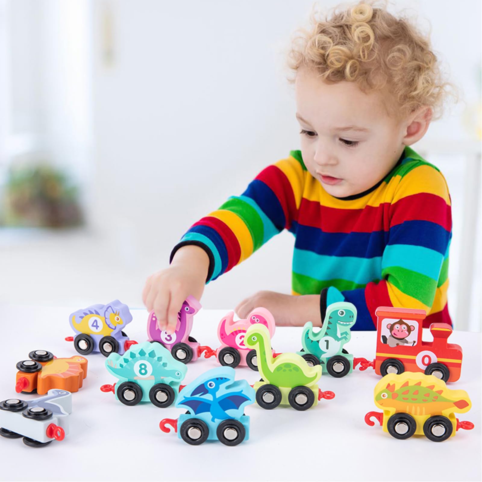 Wooden Dinosaur Train Set - Educational Montessori Toy for Kids 2-4 Years | Playtime & Learning Fun