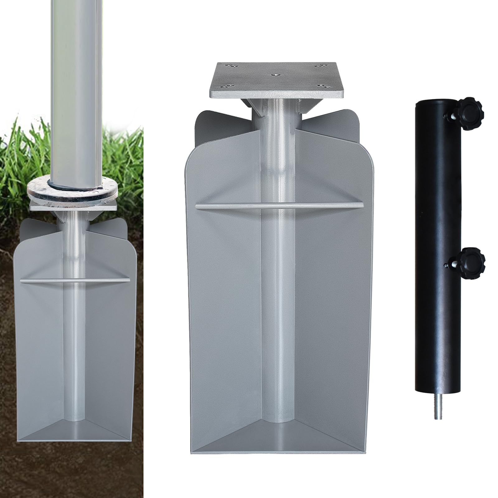 Heavy Duty In-Ground Umbrella Base Stand for Offset Cantilever Patio Umbrella - Silver | EliteShade USA | Perfect for Poolside, Backyard, and Outdoor Dining Areas