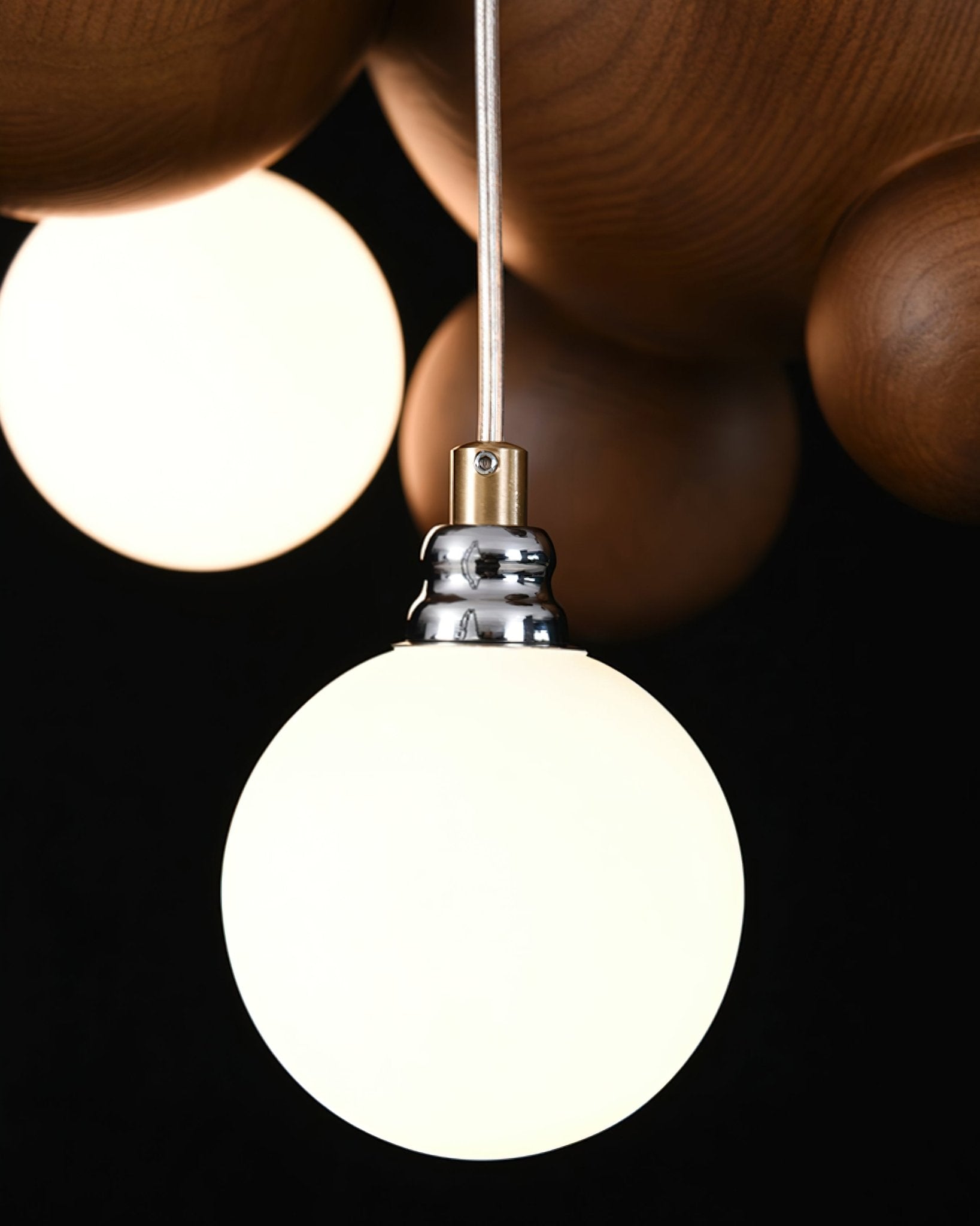 Handmade Bubble Wood Ball Chandelier - Natural Wooden Pendant Light Fixture for Dining Room, Bedroom, or Living Room Decor