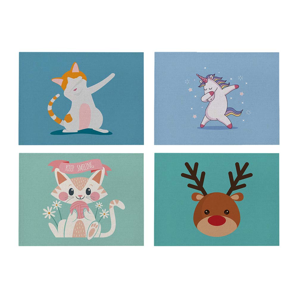 Adorable Cat Cartoon Cotton Kids Placemats - Heat-Resistant & Washable Dining Table Mats for Children - Perfect for Family Meals, Birthday Parties & Kitty-Themed Decor