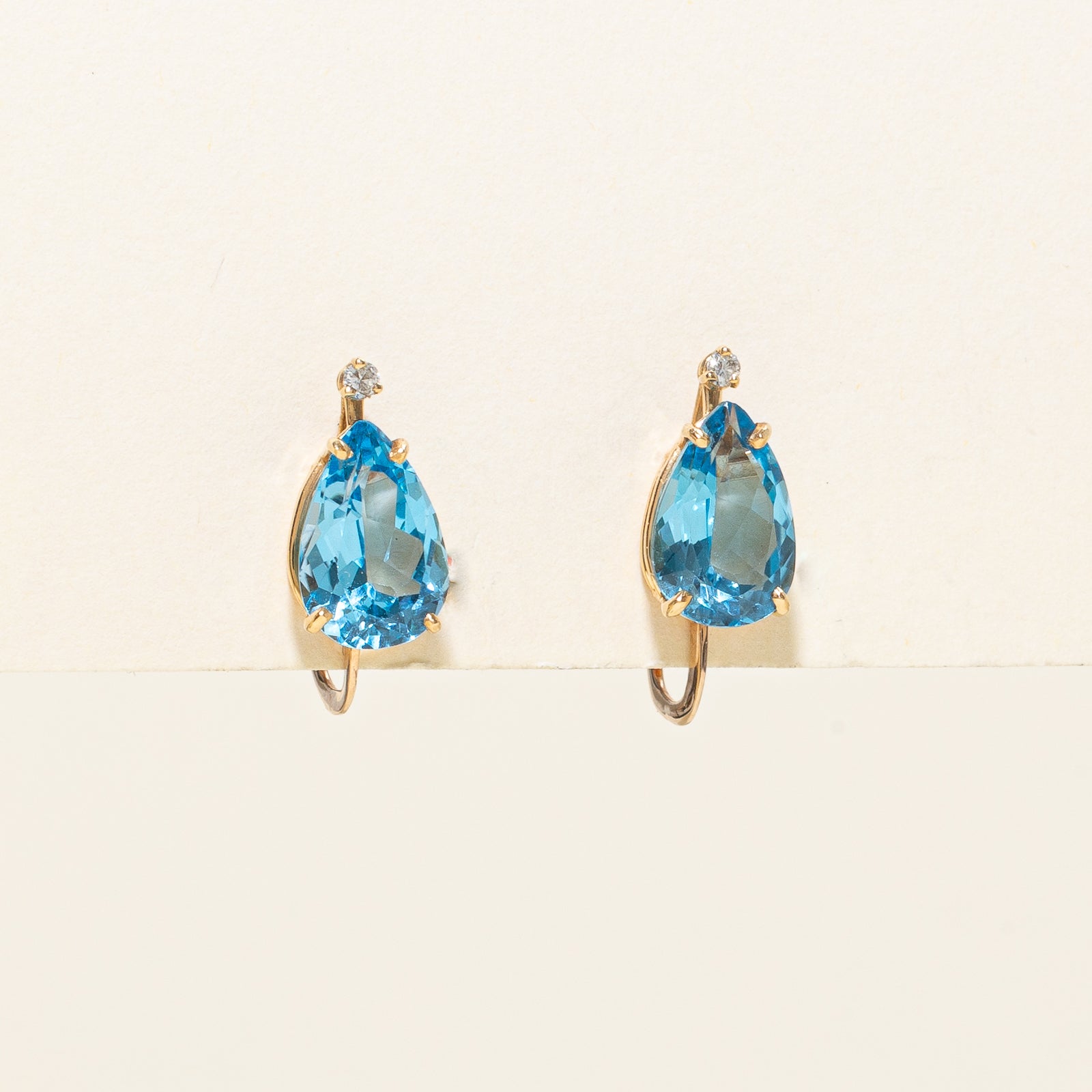 Pear Cut Blue Topaz & Diamond Clip-On Earrings for Women - 6.00ctw Gemstone & 0.06ctw Diamond - Elegant Dangling Earrings for Parties, Weddings & Special Occasions