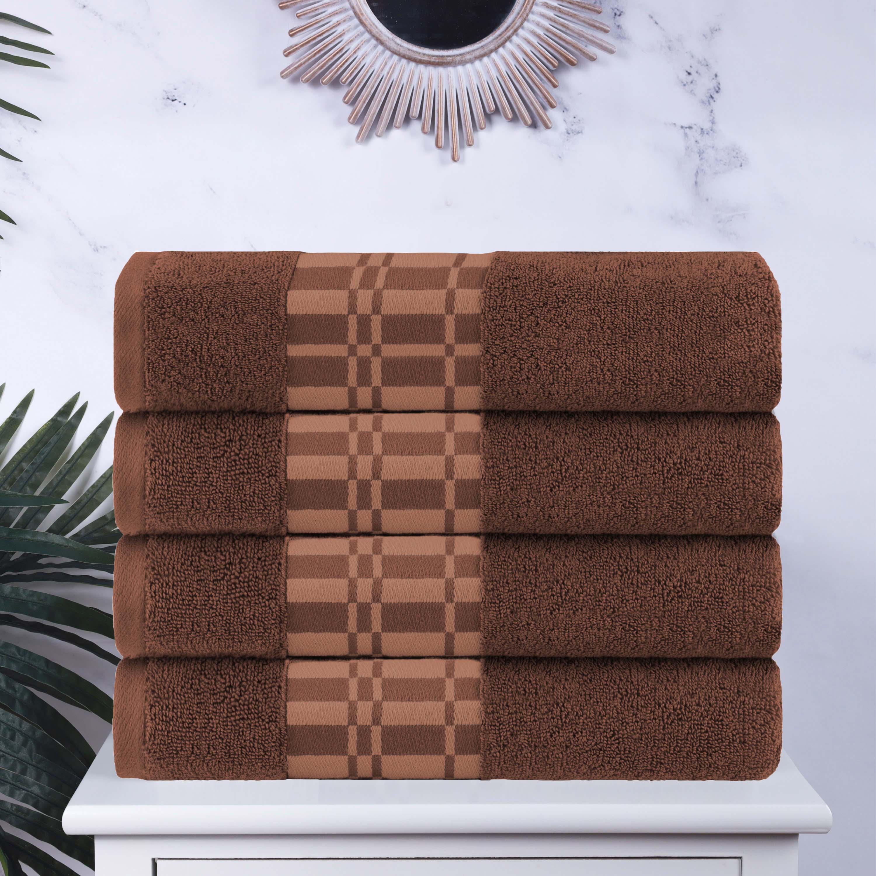 Larissa Cotton Geometric Embroidered Border Bath Towels Set of 4 - Soft Absorbent Quick-Dry Luxury Towels for Spa, Bathroom, Pool & Beach Use