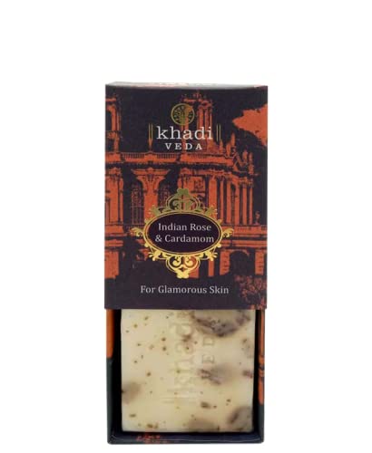 Khadi Veda Indian Rose & Cardamom Soap Bar 100g - Natural Glow for Radiant Skin | Handmade Herbal Bath Soap for Women & Men | Perfect for Daily Skincare & Relaxing Bath Time