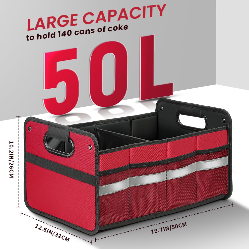 50L Waterproof Car Trunk Organizer with Reinforced Handles & Non-Slip Bottom - Durable Polyester Storage for SUV, Sedan, Truck, Minivan | Perfect for Road Trips, Grocery Shopping & Travel Accessories