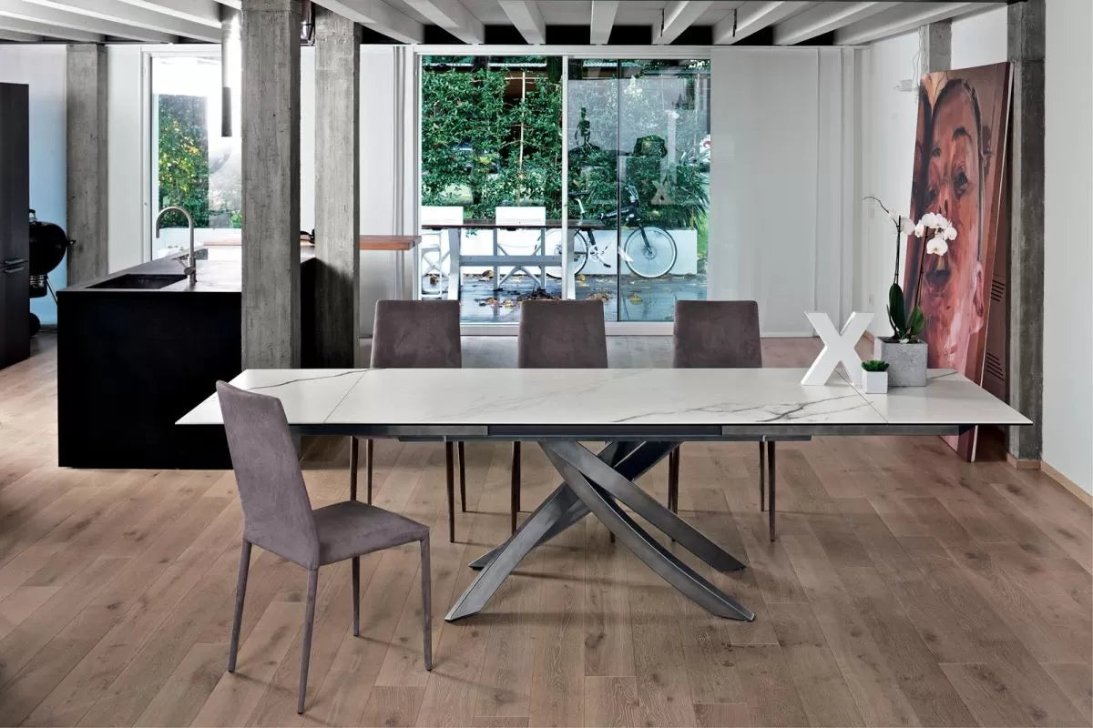 Artistico Extendable Rectangular Marble or Ceramic Dining Table - Perfect for Small Spaces, Kitchen, Dining Room & Outdoor Patio