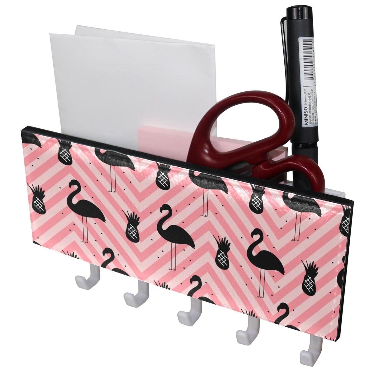 Flamingo Wall Mounted Organizer with 5 Hooks - Multifunctional Bathroom & Kitchen Storage Shelf for Towels, Utensils & Decor - Perfect for Small Space Organization in Bath, Kitchen, Bedroom or Entryway