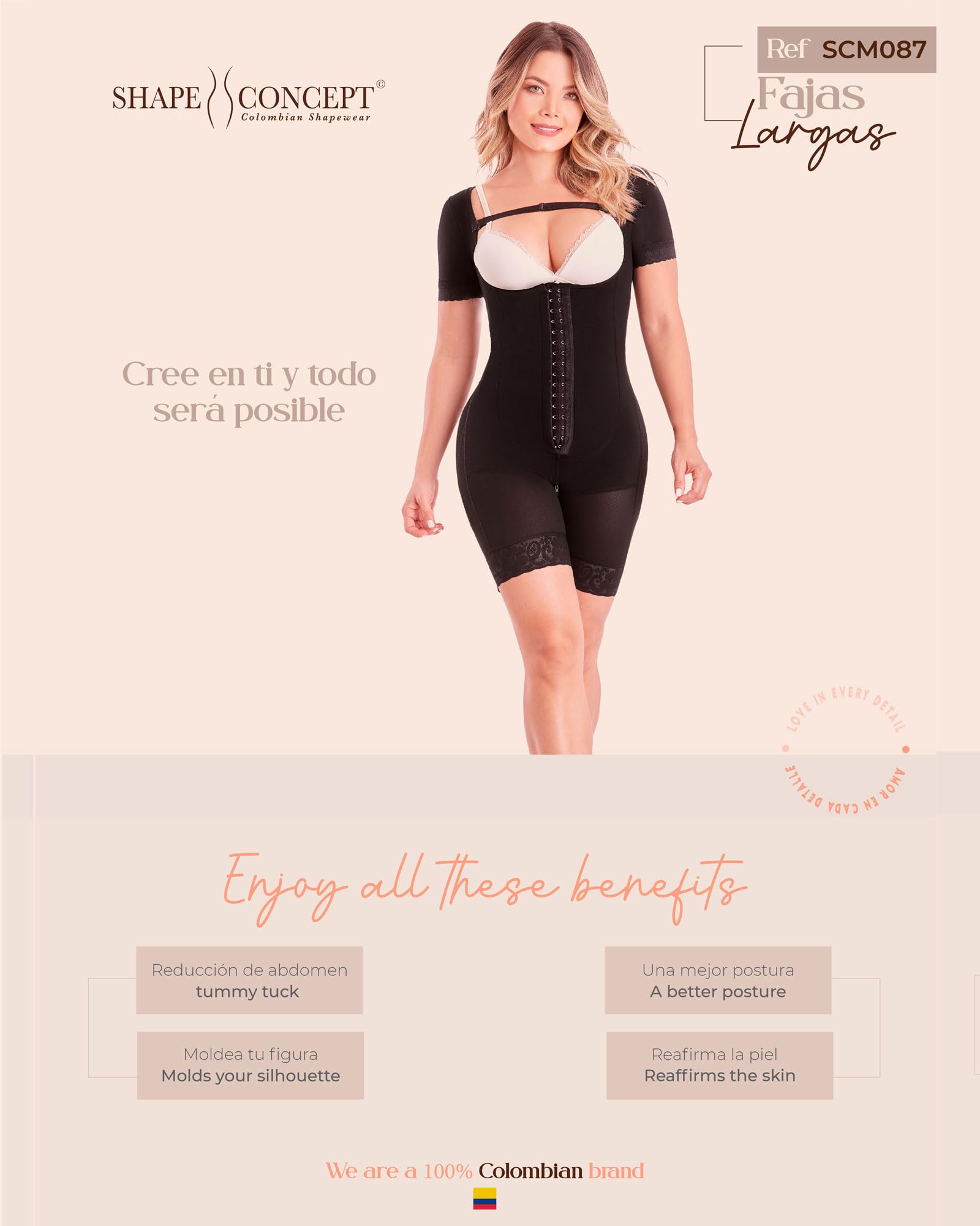 SHAPE CONCEPT 060 068 087 Colombian Shapewear for Women - Post Surgery Compression Garment, Tummy Control Body Shaper for Tummy Tuck Recovery - Perfect for Postpartum, Weight Loss & Everyday Wear