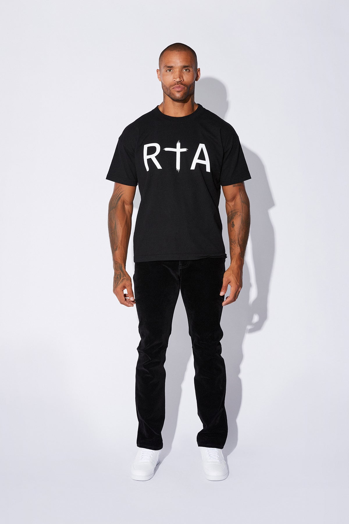 Liam Men's Short Sleeve T-Shirt with Front Logo - Black Casual Cotton Tee for Everyday Wear, Gym & Street Style