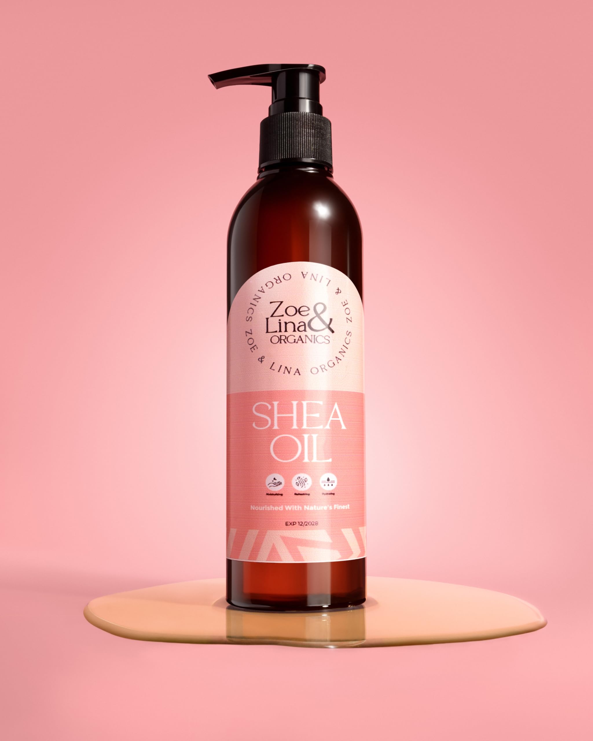 Zoe & Lina Organics 100% Pure Natural Shea Oil - Nourishing Body Oil for Dry Skin, Hair Care & Massage | USDA Certified Organic Unrefined Shea Butter Oil