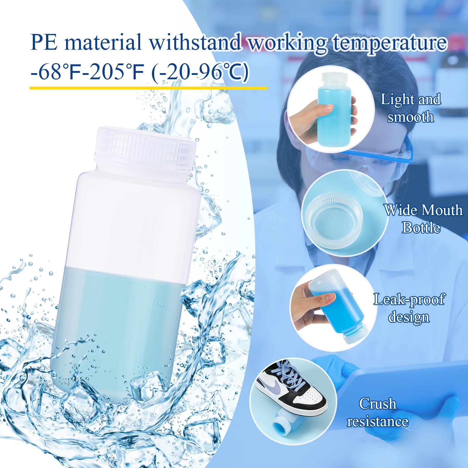 30 Pack 8oz Plastic Sample Bottles - 250ml Lab-Grade PE Wide Mouth Reagent Bottles with Lids, Leakproof Translucent Liquid Storage Containers for Laboratory, DIY Cosmetics, Essential Oils & Home Organization
