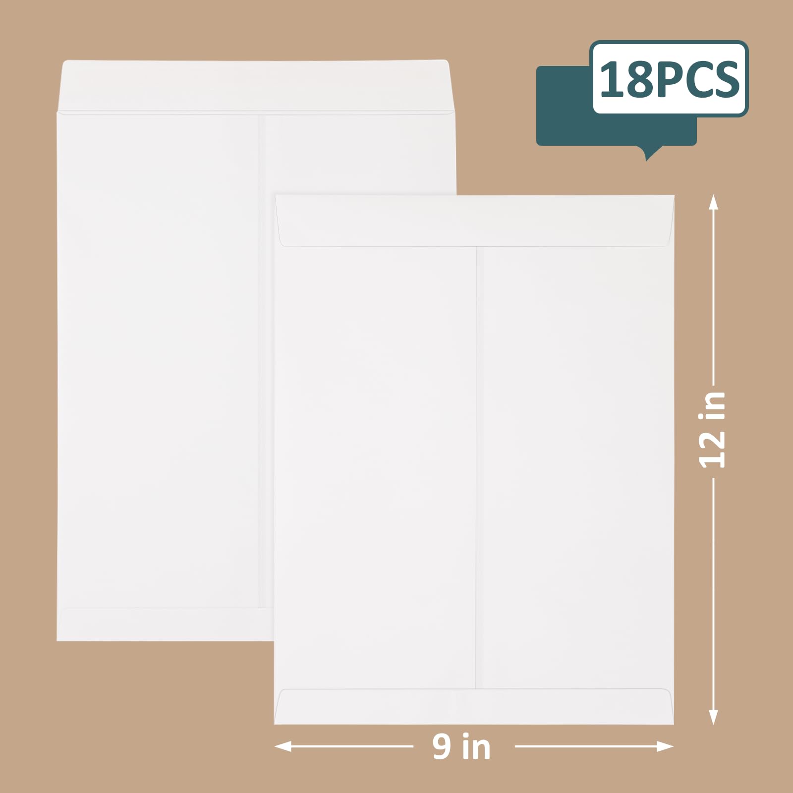 18 Pcs 9x12 White Self Seal Security Envelopes - Manila Catalog Envelopes with Gummed Closure, Printable for Mailing, Storage & Organizing - Perfect for Business Documents, Invoices & Office Paperwork
