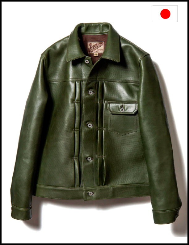 Y2 Leather EB 140 Eco-Friendly Horsehide Type 1 Jacket in Olive Green - Vintage Motorcycle Riding & Casual Fashion Wear