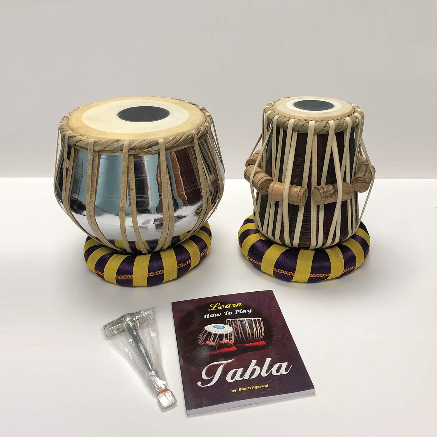 Professional Handcrafted Satnam Bayan Tabla Drum Set with Steel Hammer & Music Book - Perfect for Indian Classical Music, Performances & Music Lessons