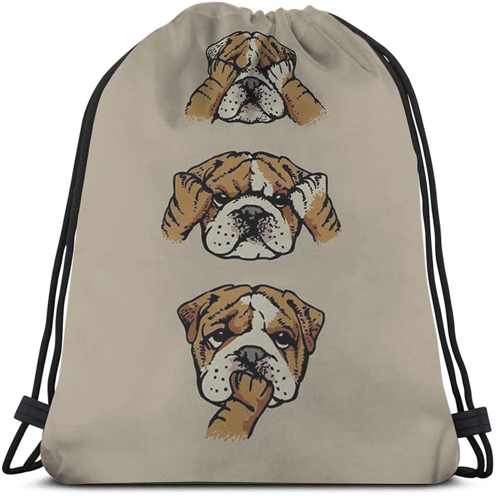 **Funny Cartoon English Bulldog Drawstring Backpack - Cute Pet Face Gym Sack for Yoga, Sports & Travel - Durable String Bag for Men & Women - Perfect for Workouts, Beach & Daily Use**