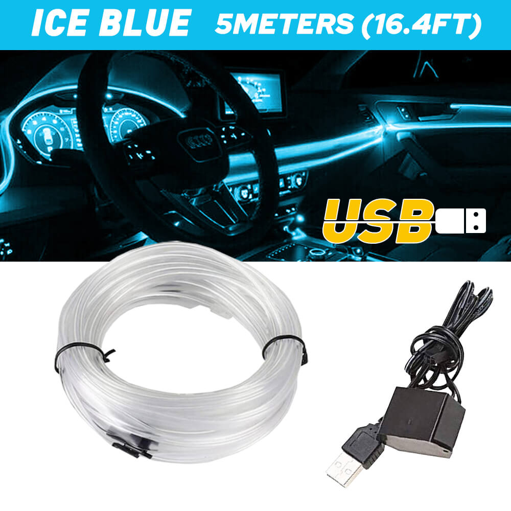 16.4FT Ice Blue LED Car Interior Strip Lights - Auto Atmosphere Lighting Decor for Cars, Trucks, SUVs | Perfect for Night Driving, Car Shows & Custom Vehicle Lighting