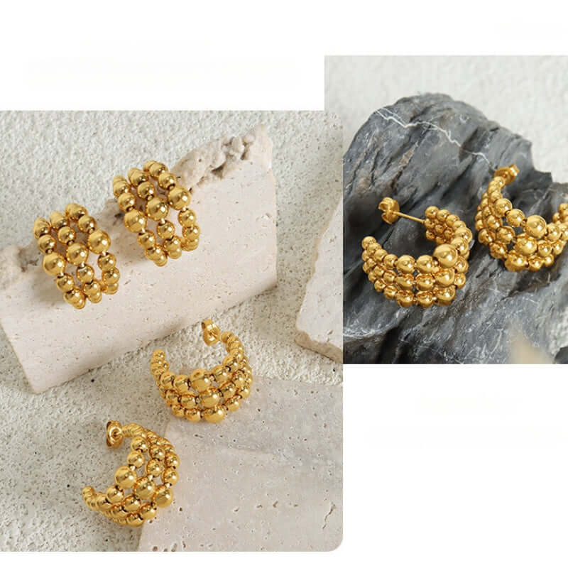Chunky Fat C Hoop Two Tone Beaded Earrings for Women | F965 | Trendy Boho Jewelry for Parties, Weddings & Everyday Wear