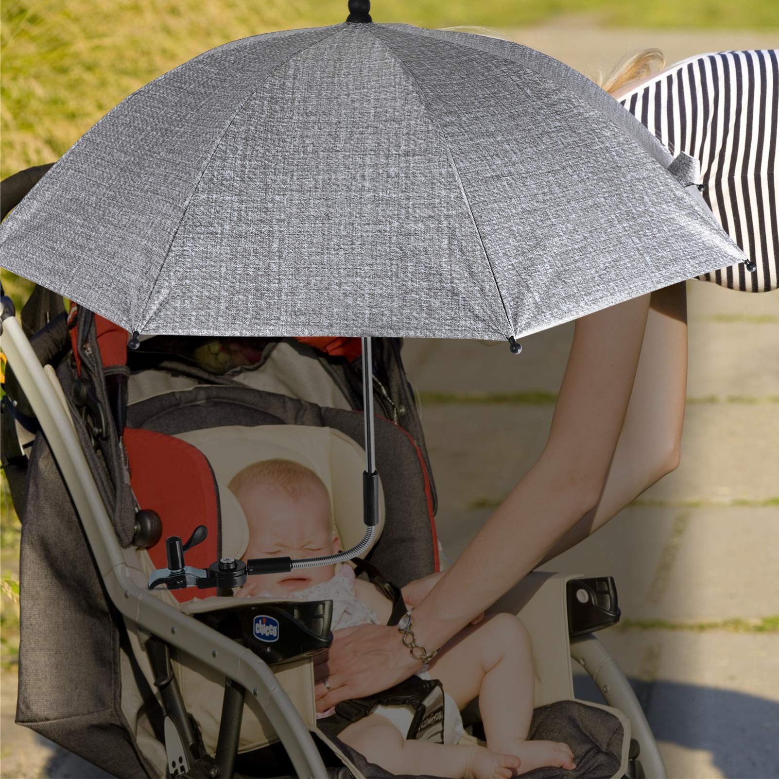 TOYANDONA Baby Stroller Sunshade Cover - UV Protection & Rain Shield for Strollers, Carriages & Carts - Lightweight Clip-On Umbrella with Blackout Blind (Grey) | Perfect for Outdoor Walks, Park Visits & Shopping Trips