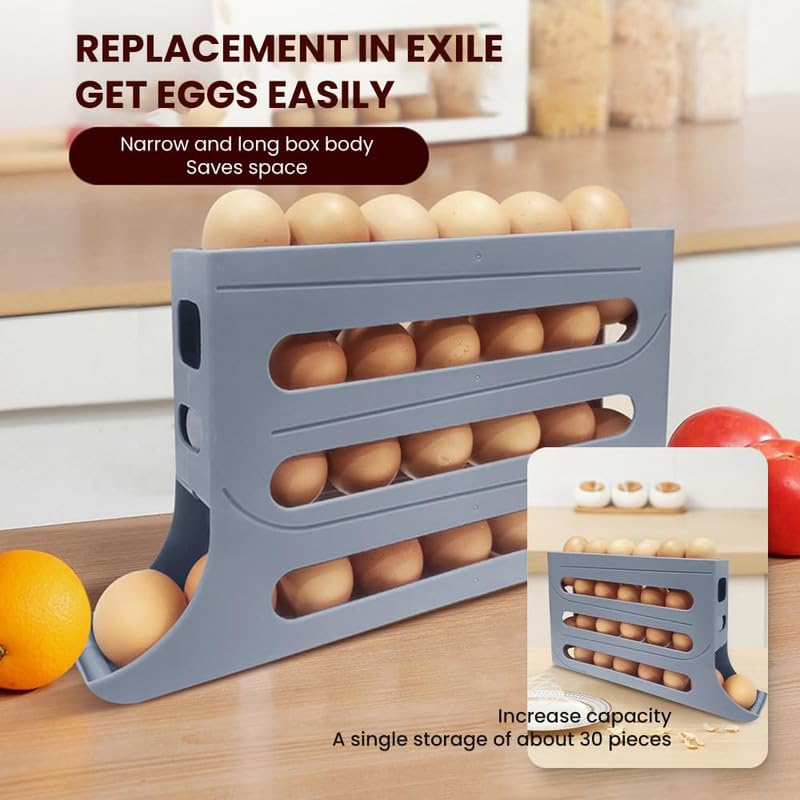 2024 Upgraded 4-Tier Automatic Scrolling Egg Holder for Refrigerator - Large Capacity Space-Saving Egg Organizer & Dispenser - Perfect for Kitchen Storage, Breakfast Prep, and Farm Fresh Egg Organization