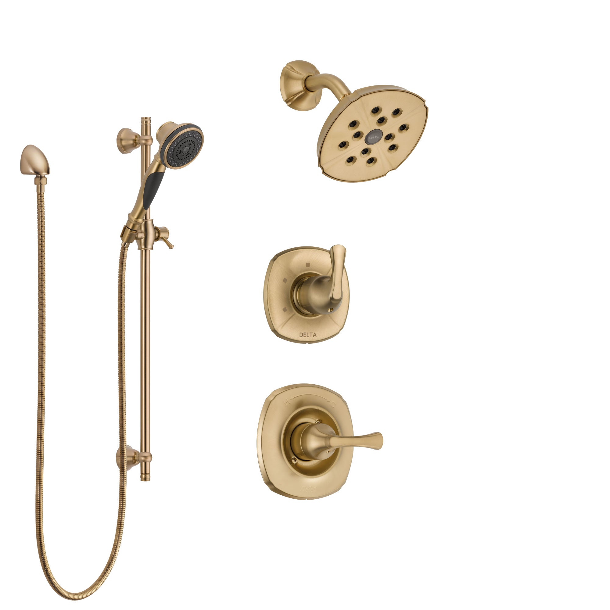 Delta Addison Champagne Bronze Shower System with Control Handle, 3-Setting Diverter, Showerhead & Hand Shower with Slide Bar - SS14292CZ2 | Perfect for Modern Bathroom Renovations & Spa-Like Showers