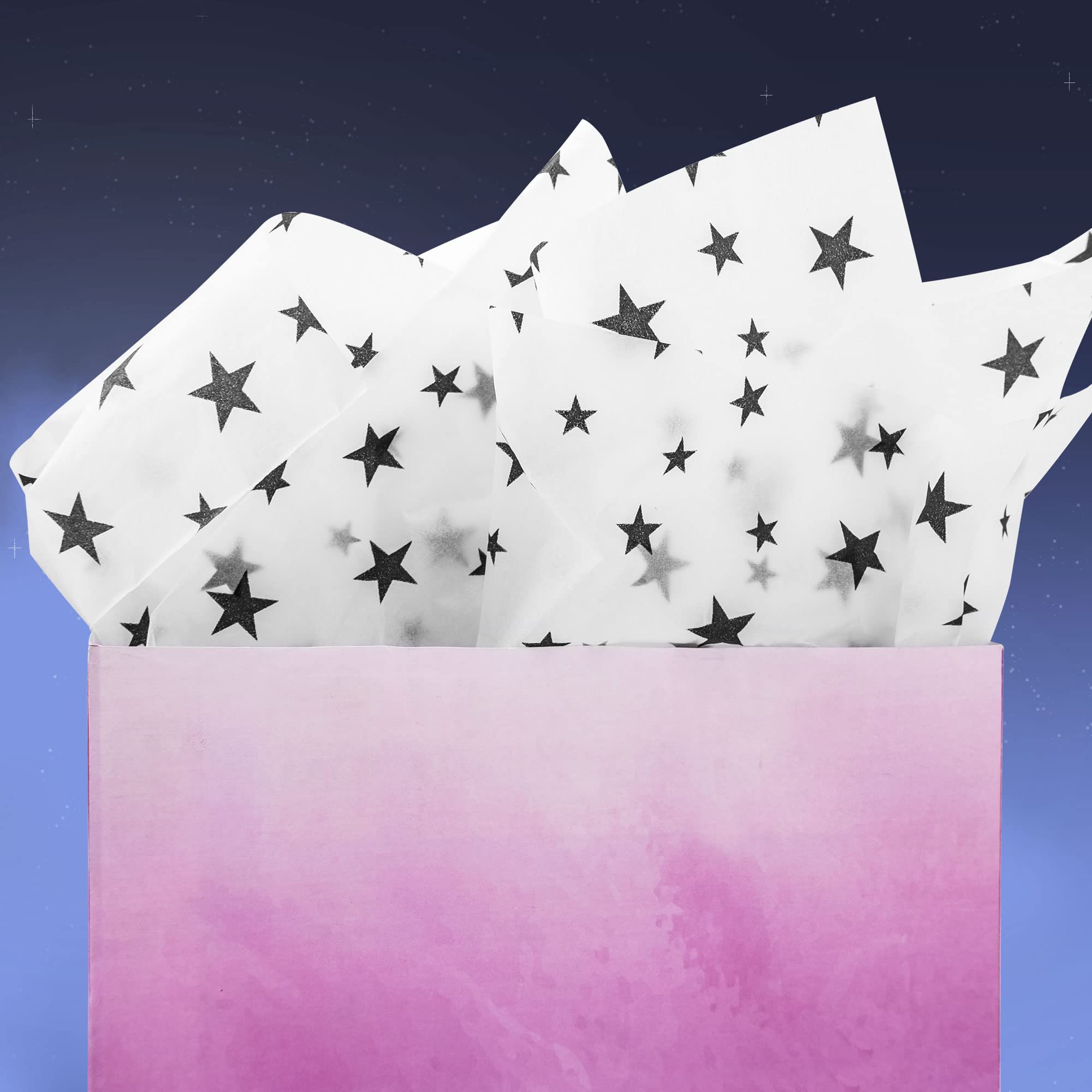 Premium 60 Sheets White & Black Star Tissue Paper - 14