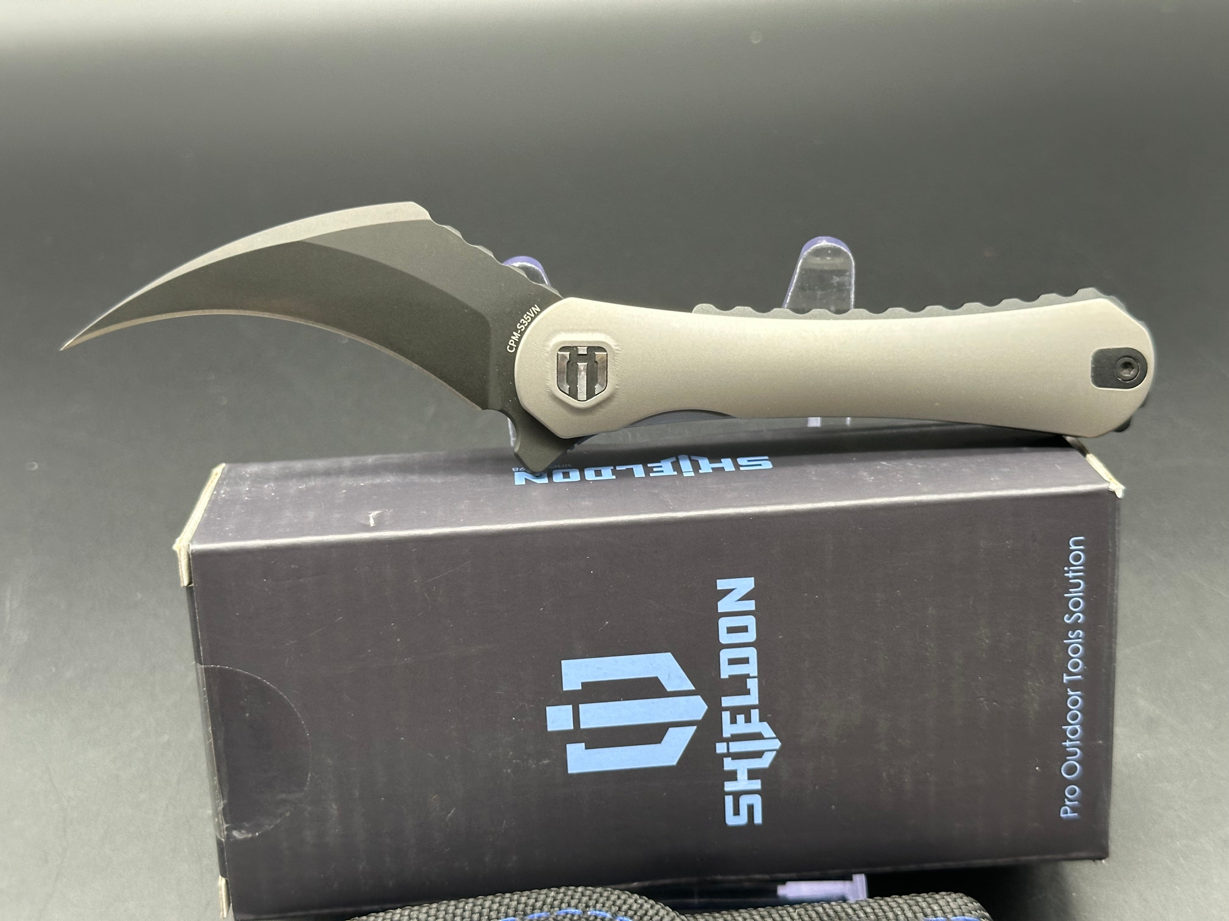 Shieldon Scythe XL Titanium Handle with S35VN Blade - Premium Outdoor Survival Knife for Camping, Hunting & Bushcraft
