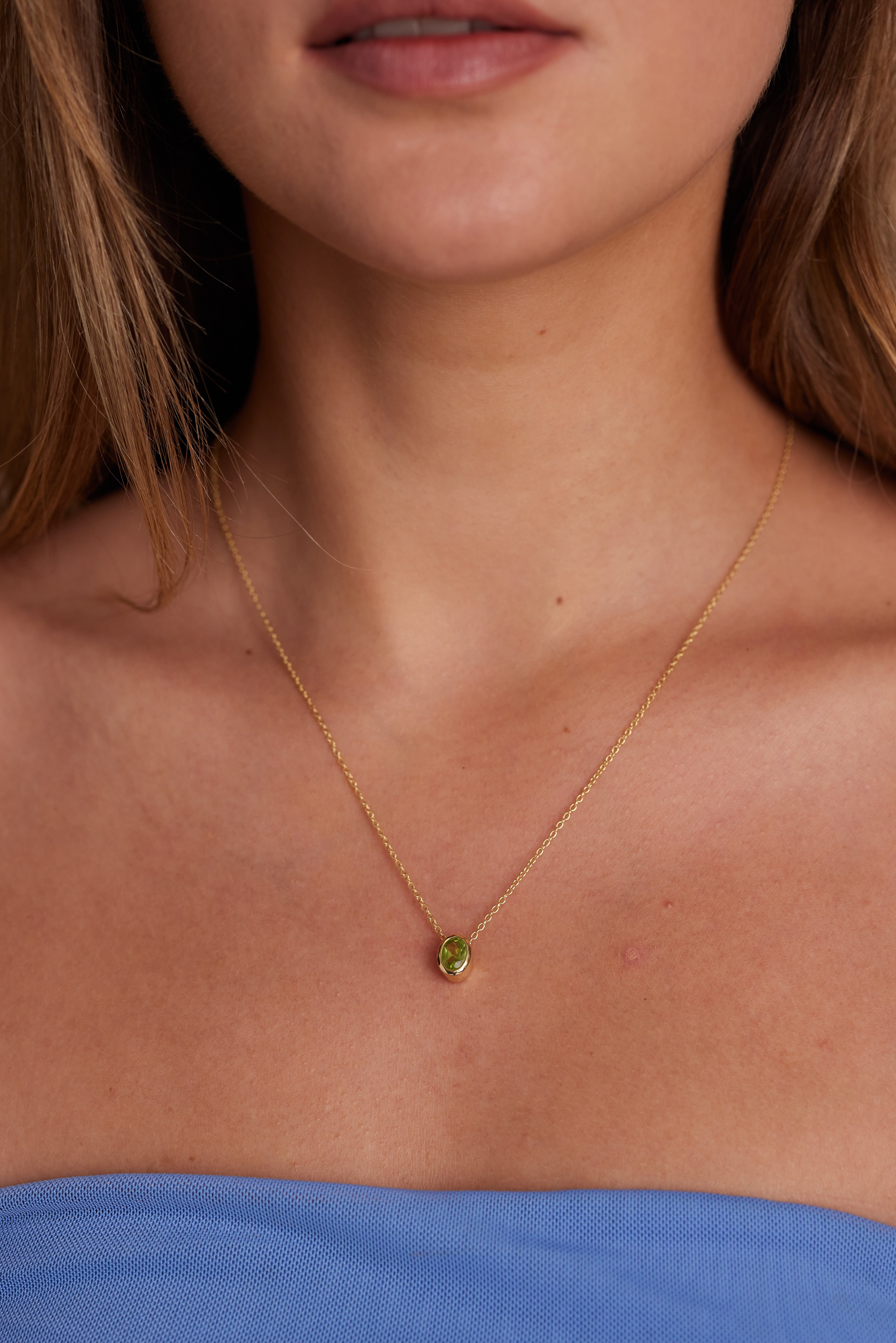 August Peridot Gold Birthstone Oval Charm Pendant - Elegant Jewelry Gift for August Birthdays, Anniversaries & Special Occasions