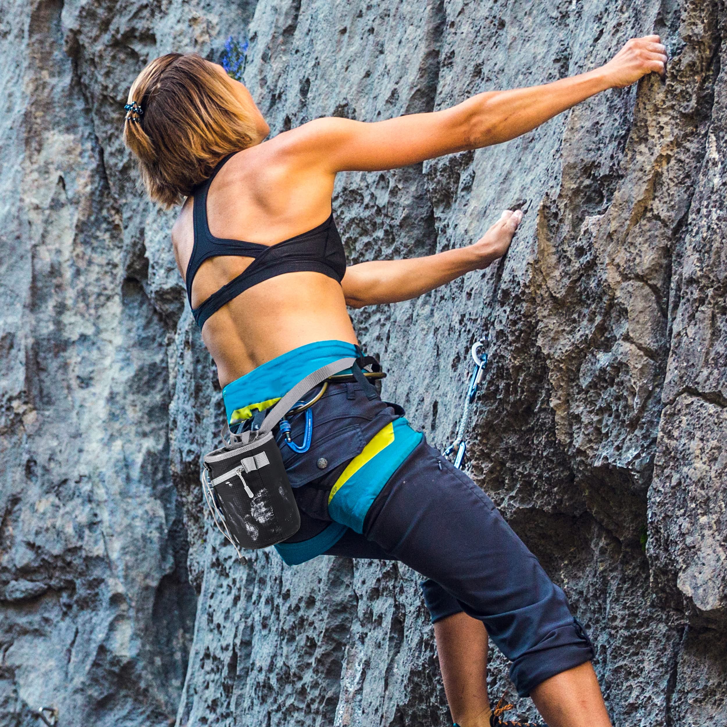 Premium Chalk Bag for Rock Climbing & Bouldering - Large Capacity Chalk Bucket with 2 (65g) Chalk Balls & Waterproof Zippers - Ideal for Gymnastics, CrossFit, Weightlifting & Outdoor Sports