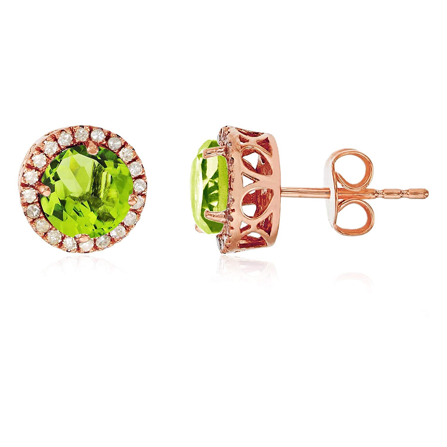 14K Yellow, White & Rose Gold 6mm Round Gemstone Stud Earrings with 0.2 CTTW Diamond Halo - Perfect for Weddings, Anniversaries & Special Occasions