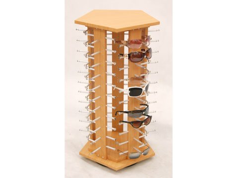 Wooden Style 5-Sided Sunglasses Display Stand - Maple Color for Retail Store & Boutique Eyewear Showcase