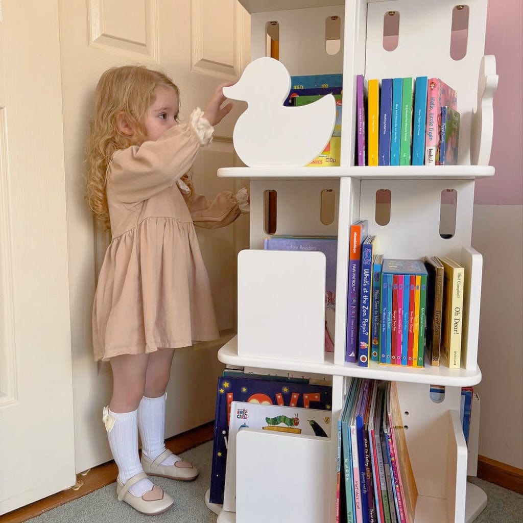 Montessori Rotating Bookcase for Kids - Wooden Bookshelf with 360° Rotation - Perfect for Classroom, Playroom & Nursery Organization