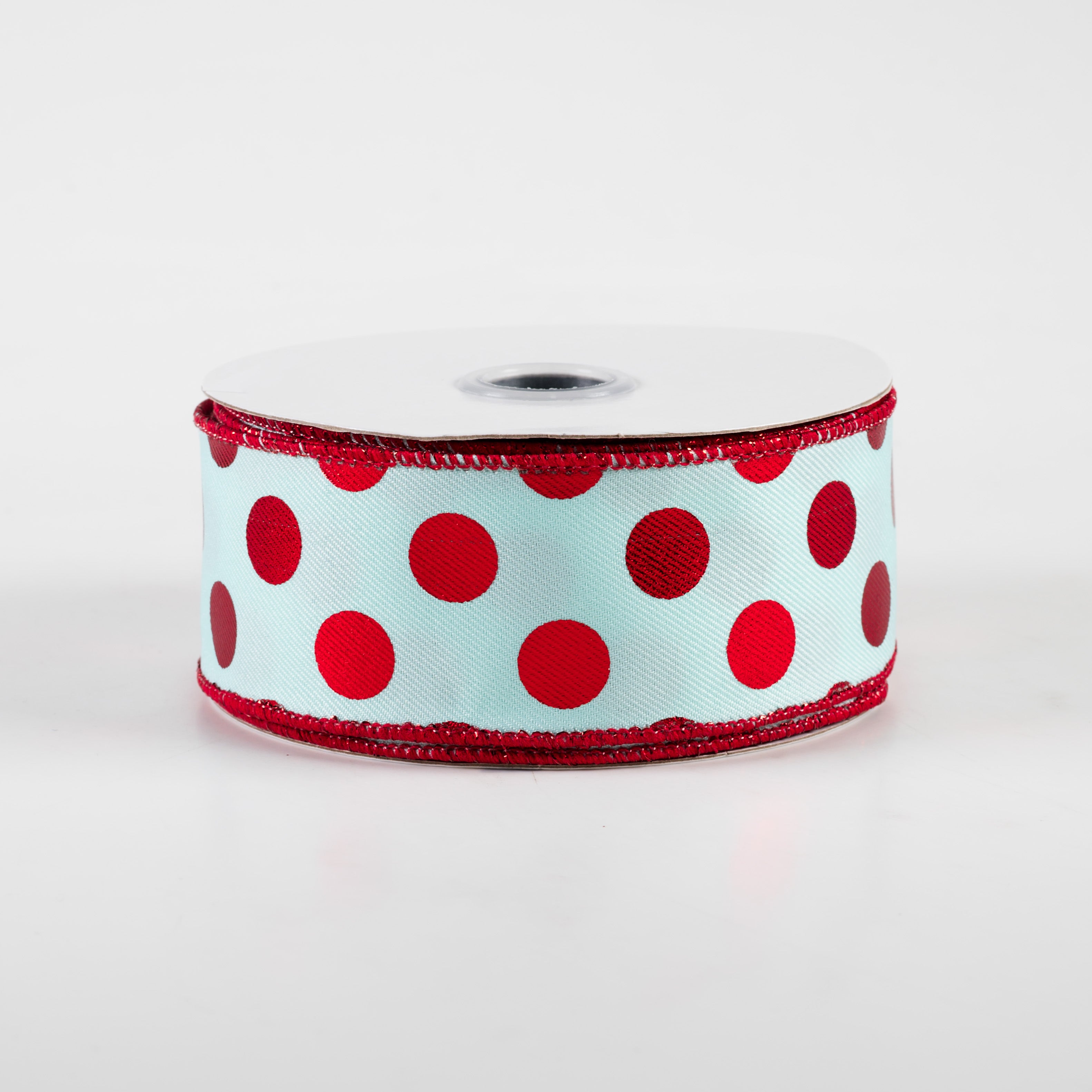 1.5 Inch Metallic Polka Dot Ribbon - Ice Blue & Red Decorative Craft Ribbon (10 Yards) for Gift Wrapping, DIY Projects, Party Decorations and Scrapbooking