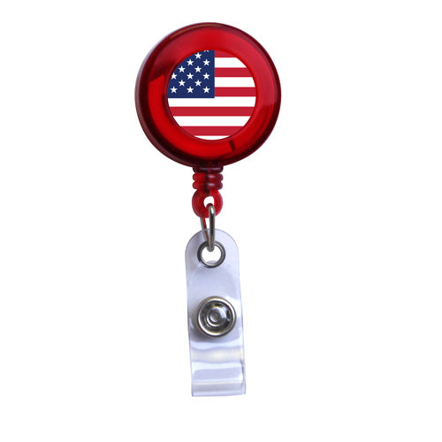 USA Flag Translucent Plastic Badge Reel Holder - Perfect for Nurses, Teachers & Office ID Cards