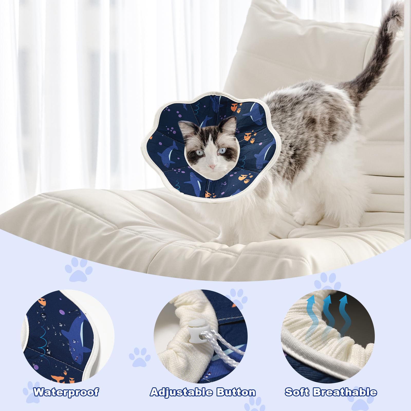 Soft Adjustable Cat Cone Collar - Waterproof Elizabethan Collar for Wound Healing Recovery | Lightweight Comfortable E-Collar for Cats & Small Puppies | Perfect for Post-Surgery, Spay/Neuter, and Skin Treatment Protection