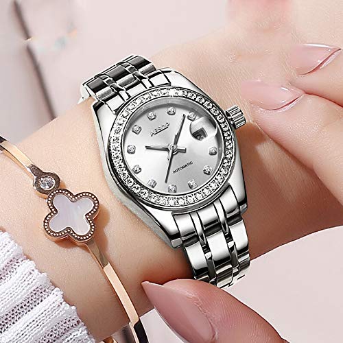 MASTOP Automatic Mechanical Waterproof Stainless Steel Watch Set for Couples - His & Her Matching Watches for Dating, Anniversaries & Romantic Gifts
