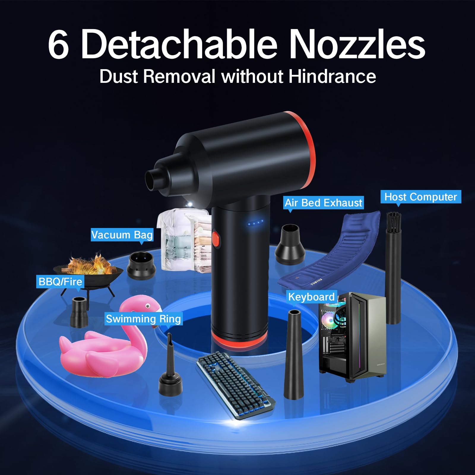 TOBTOS Rechargeable Electric Air Duster - 120,000 RPM High Power, 3-Speed Adjustable with LED Light | Dust Cleaner for Computer, Keyboard, Car Interior, Electronics & Home Cleaning