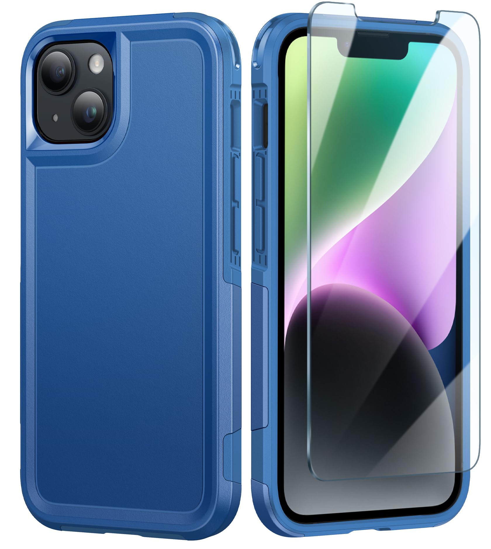 FNTCASE Rugged Heavy Duty Shockproof Protective Case for iPhone 13 & 14 - Military Grade Drop Protection, Durable Dual Layer Bumper Cover (Blue) | Perfect for Outdoor Activities, Construction Work & Extreme Sports