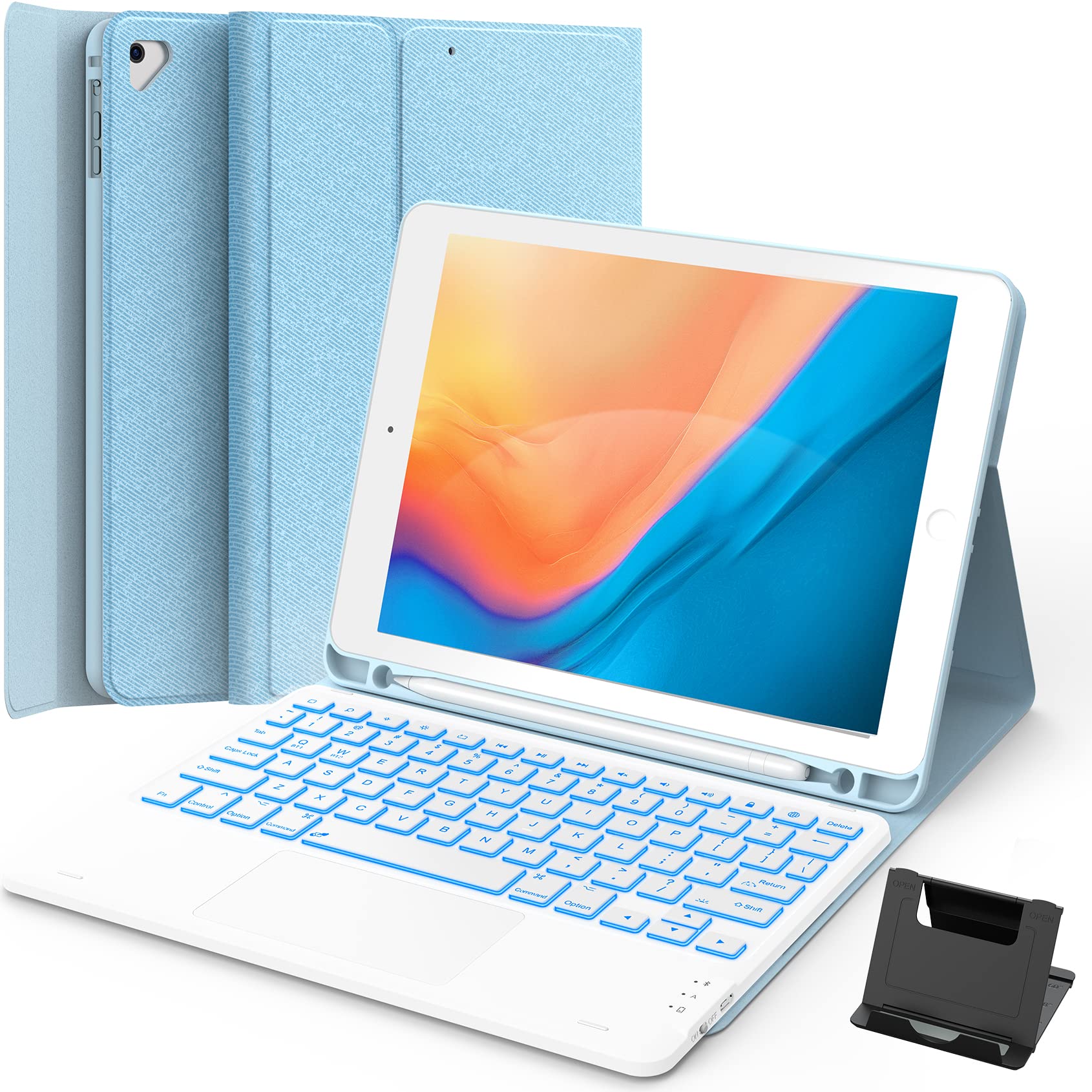 GreenLaw Bluetooth Keyboard Case for iPad 9.7 Inch - Compatible with iPad 6th Gen (2018), iPad 5th Gen (2017), iPad Air 2 (2014) & iPad Pro 9.7 | 7-Color Backlit, Multi-Device Bluetooth Support, Built-in Touchpad | Perfect for Work, Study & Travel (Blue)