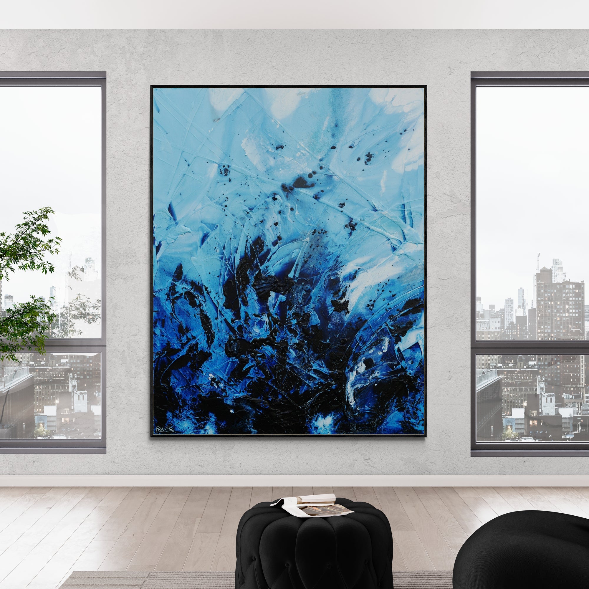 140cm x 180cm Blue Textured Abstract Ocean Painting - Modern Wall Art for Living Room, Bedroom & Office Decor | Aquatic Bloom Canvas Art
