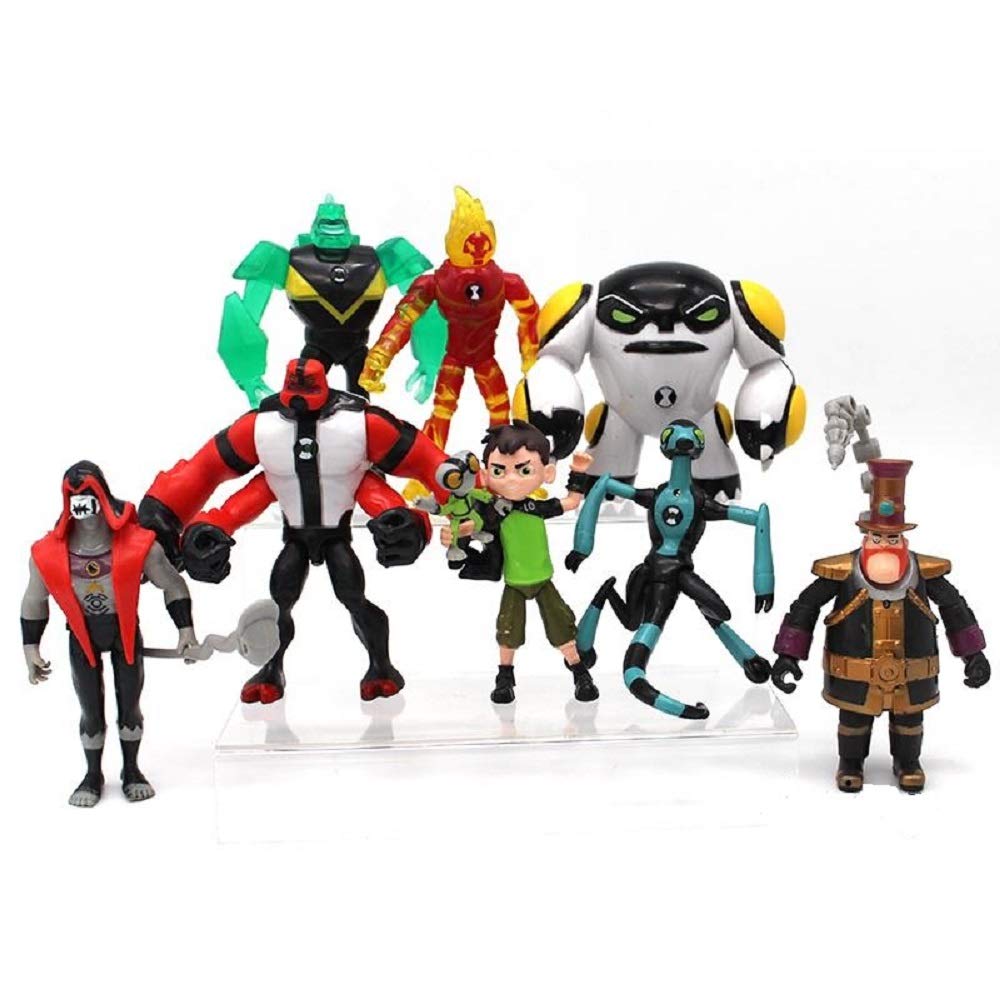 Ben 10 Action Figures Set - 9-Piece Collectible Ben10 Toy Figures with Four Arms, Grey Matter, Diamondhead & More - Durable Kids Toys for Play & Display - Perfect for Birthday Gifts, Role Play & Collection