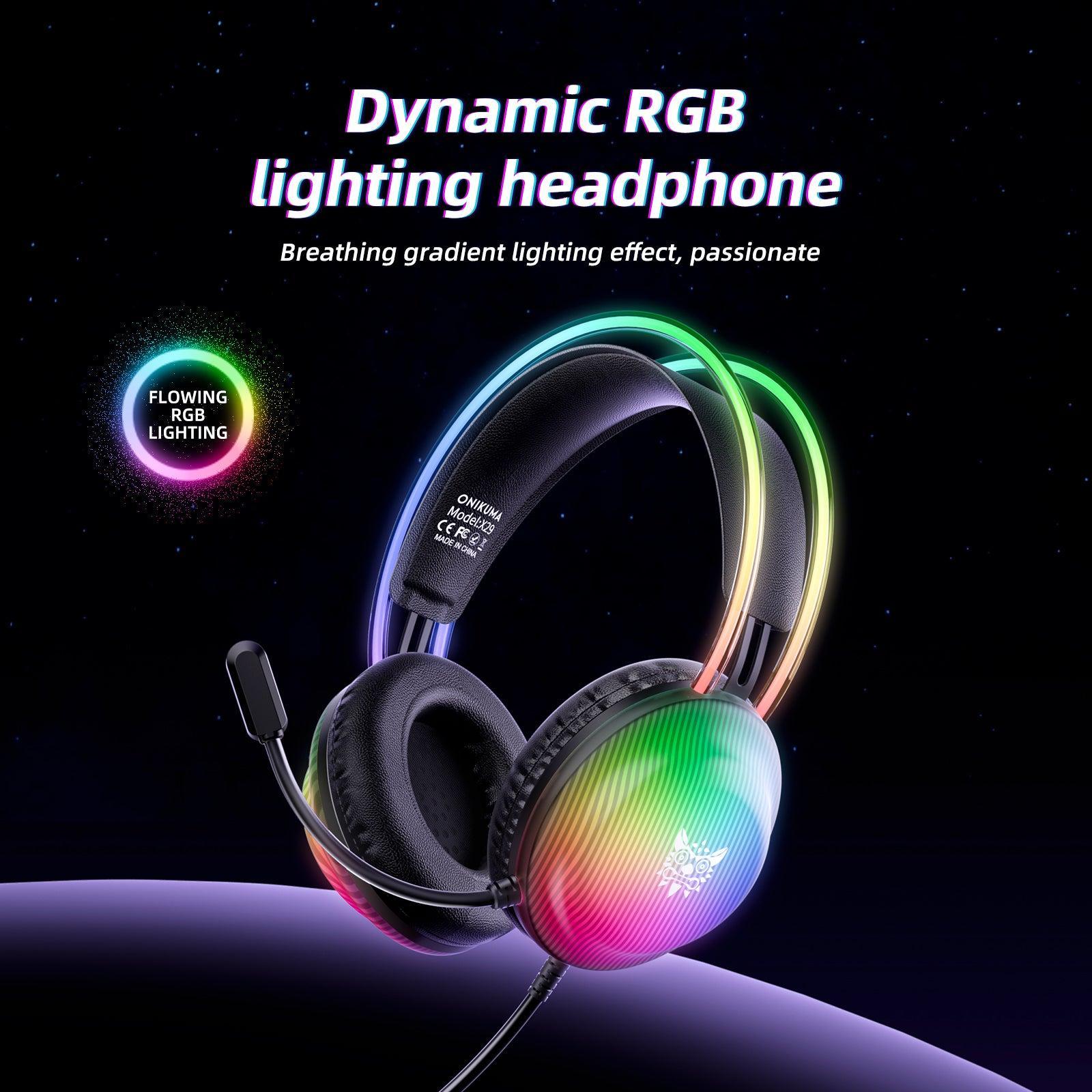 ONIKUMA X29 RGB Gaming Headset with Stereo Surround Sound, Omnidirectional HD Mic - Compatible with PC, PS4, Xbox & Phone - Perfect for Gaming, Streaming & Online Meetings