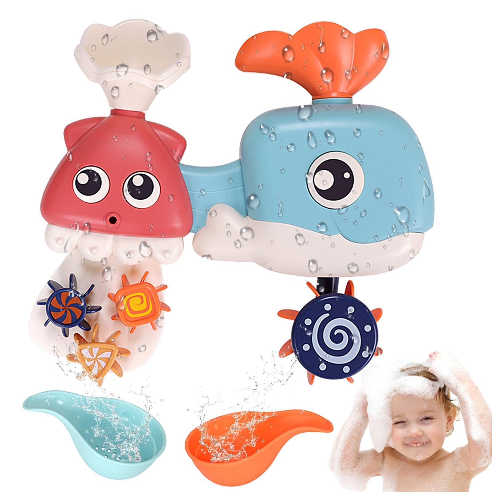 Whale Bathtub Toy for Kids - Waterwheel Bathing Toy with 2 Spoons | Suction Cup Spinner, Pool & Bathtub Squirt Toy for Toddlers | Fun Bath Time Gift for Boys & Girls | Perfect for Sensory Play & Water Learning Activities
