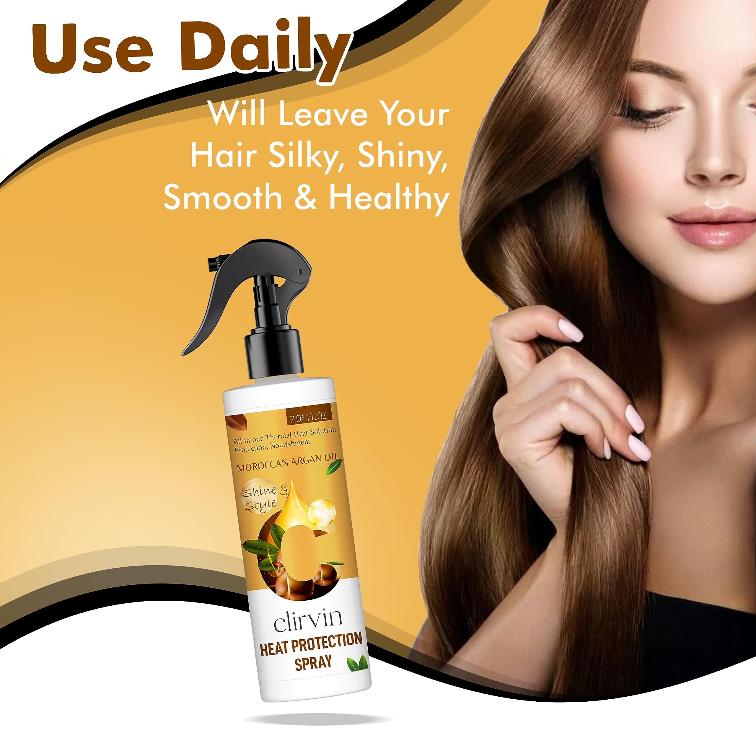 Clirvin Argan Oil Heat Protection Spray for Men & Women - Sulfate & Paraben Free Hair Styling Spray (400ml) - Perfect for Blow Drying, Straightening & Curling