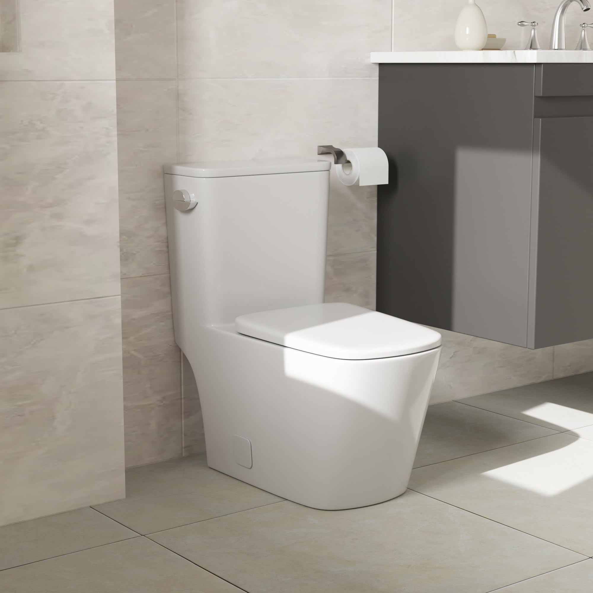 Sarlai One Piece Toilet - Comfort Height Elongated White Ceramic Modern Bathroom Toilet with Soft Close Seat, 12