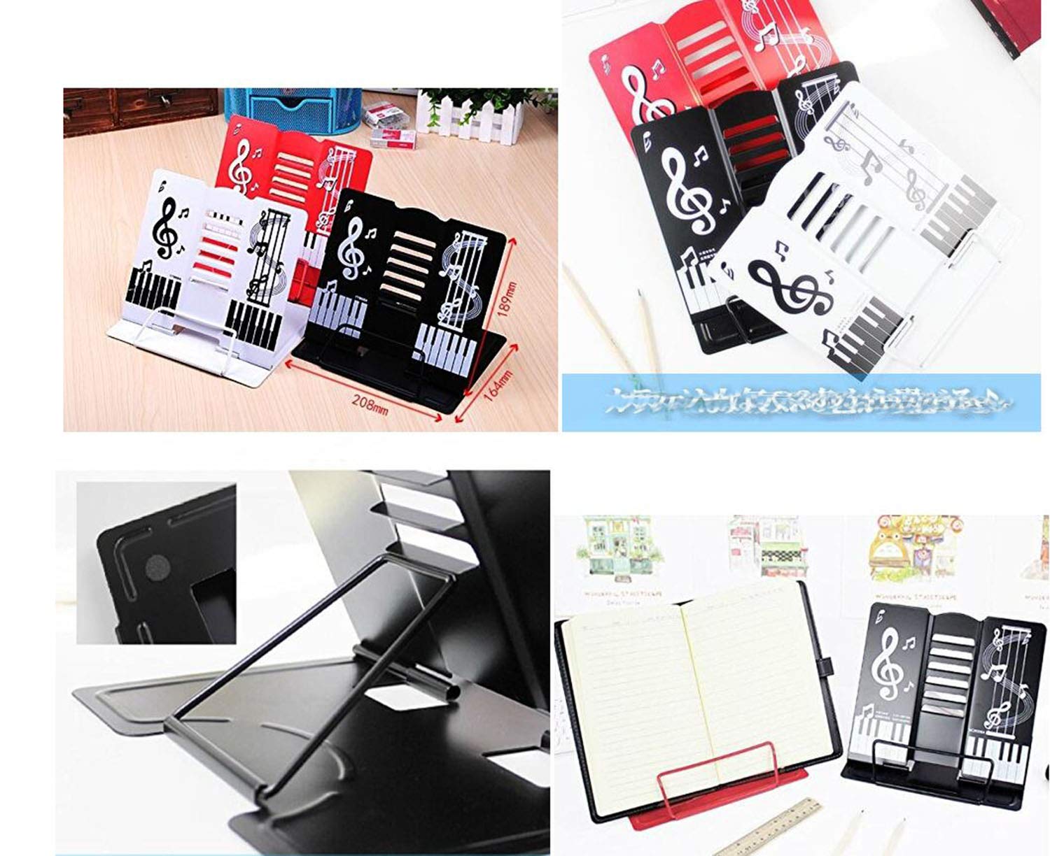 Premium Piano Book Stand & Holder - Adjustable for Large Textbooks, Sheet Music & Documents - Sturdy Desk Bookrest for Reading & Display (Red) - Perfect for Musicians, Students & Office Use