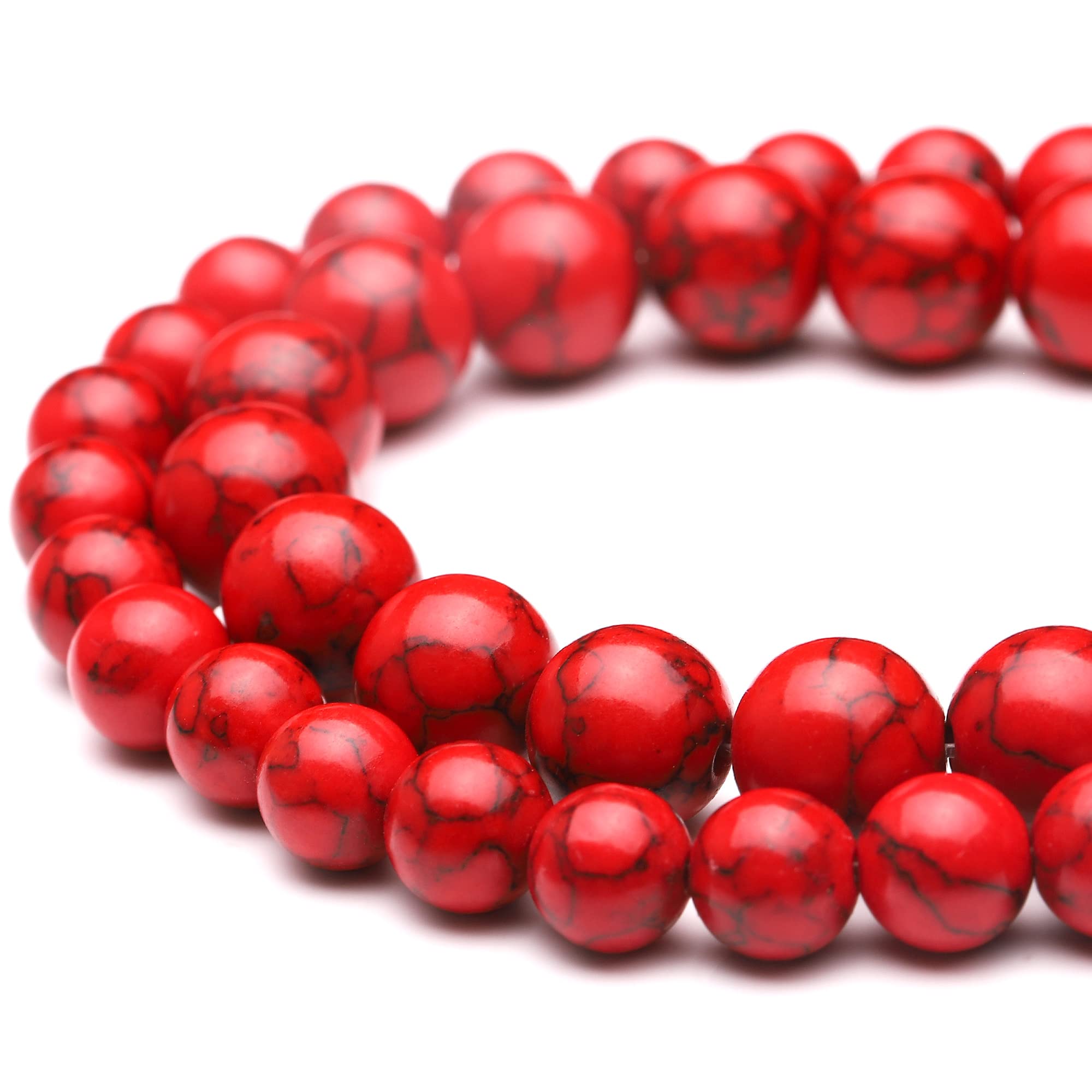 Youngbling 8mm Genuine Red Turquoise Gemstone Beads - Polished Round Smooth Natural Stone Beads for Jewelry Making, DIY Bracelets & Necklaces (15 Inch Strand) - Perfect for Boho, Handmade & Healing Crystal Jewelry Designs