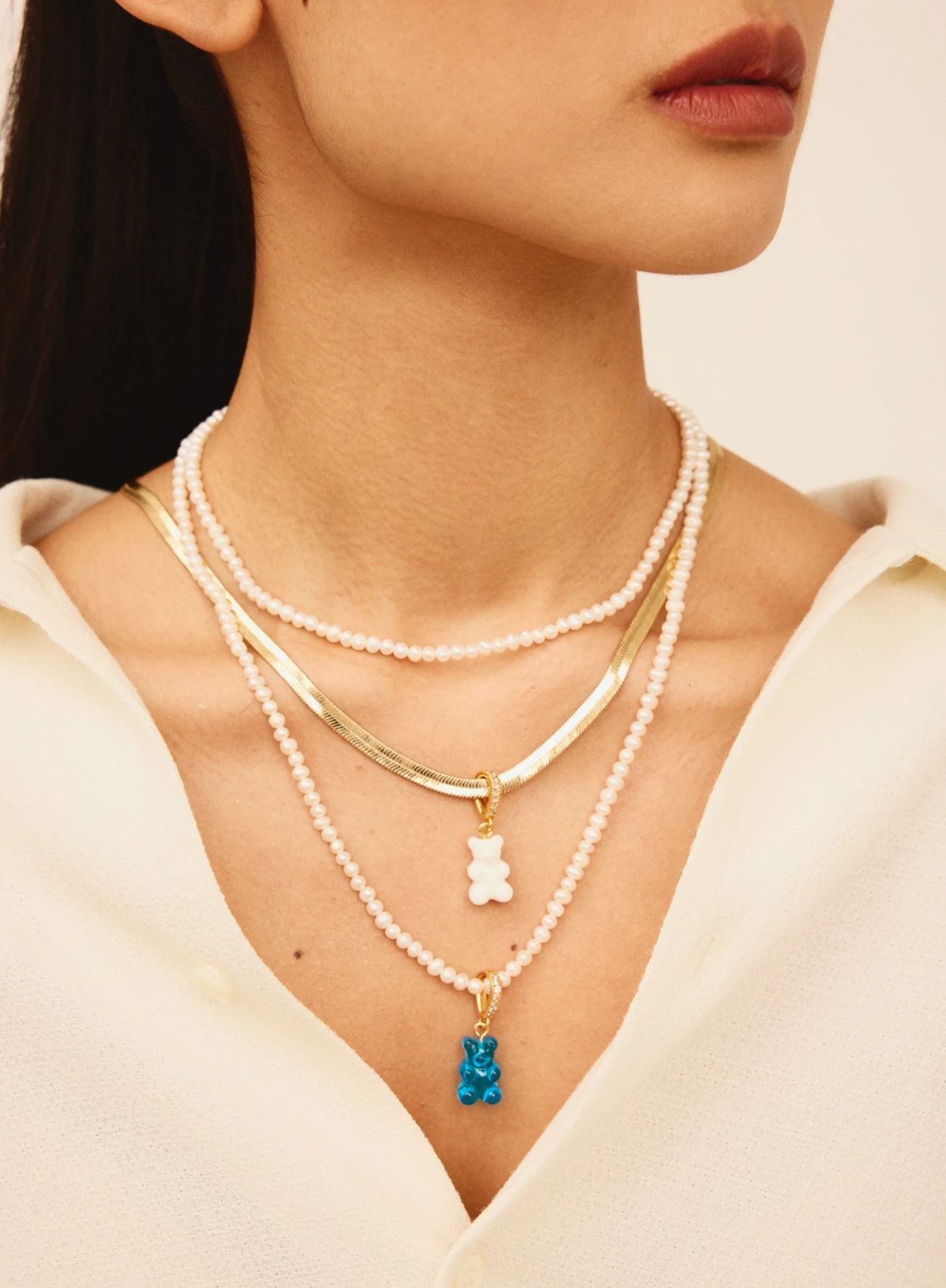 Nostalgia Bear Glossy Pendant Necklace with Crystal Gold Connector - Perfect for Gifts, Anniversary & Everyday Elegant Jewelry
