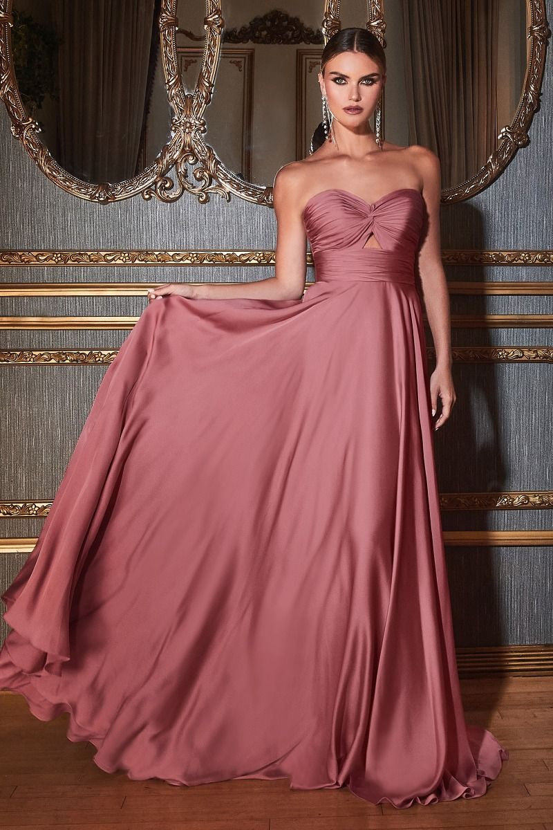 Madigan Gown | Mauve Rose Strapless A-Line Satin Keyhole Dress for Prom, Wedding & Evening Events